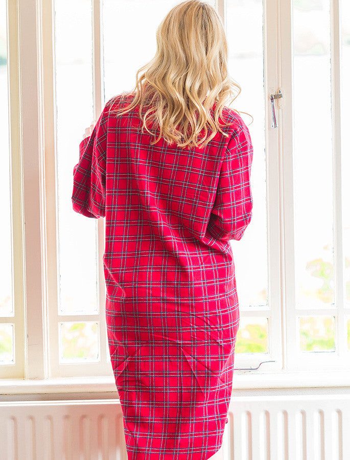 Ladies Cotton Flannel Nightshirt - Red Tartan
