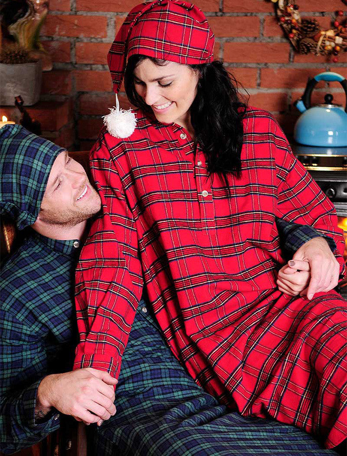 Ladies Cotton Flannel Nightshirt - Red Tartan