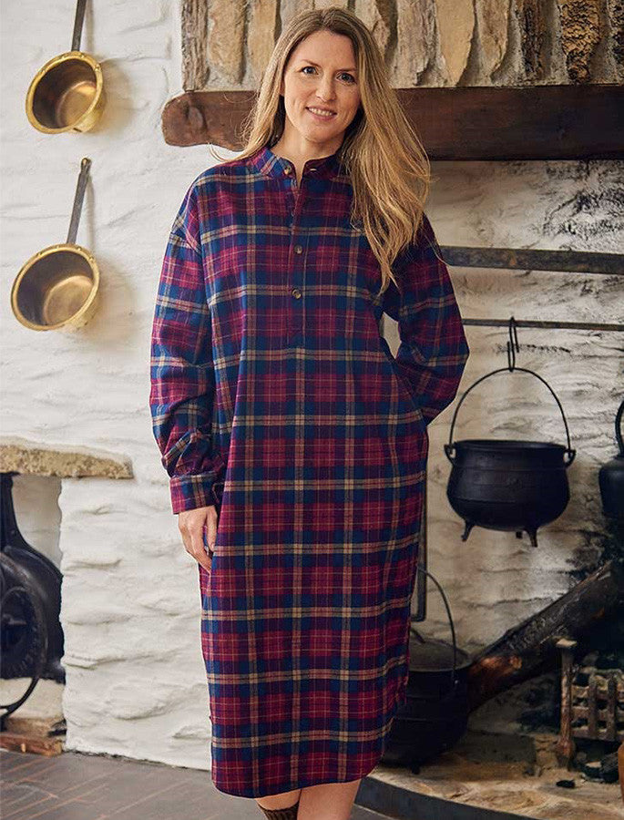 Ladies Cotton Flannel Nightshirt - Maroon Navy