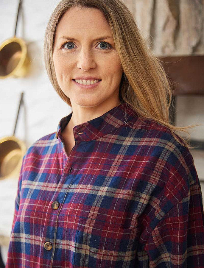 Ladies Cotton Flannel Nightshirt - Maroon Navy