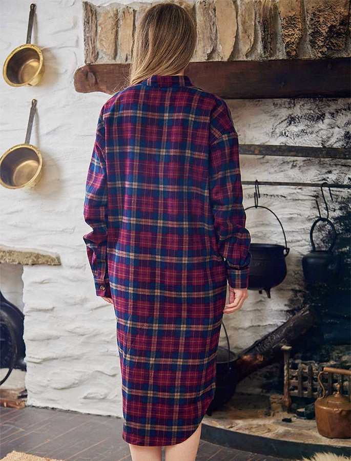 Ladies Cotton Flannel Nightshirt - Maroon Navy