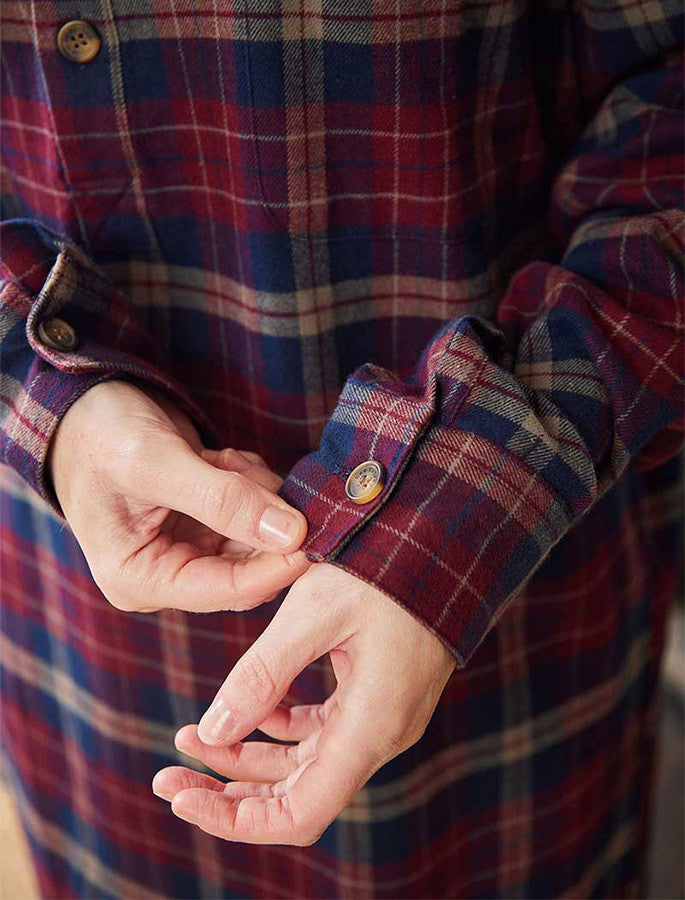 Ladies Cotton Flannel Nightshirt - Maroon Navy