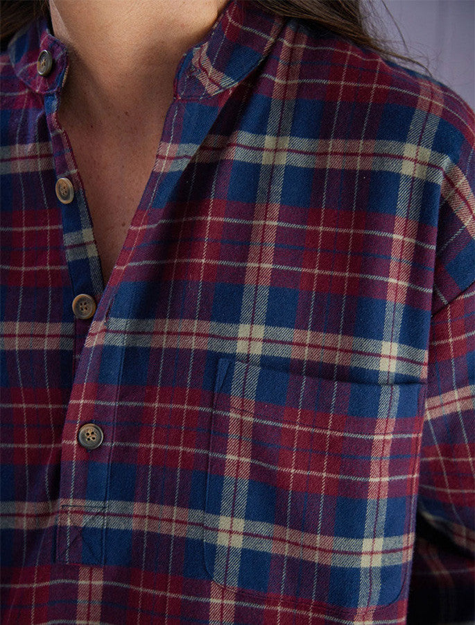 Ladies Cotton Flannel Nightshirt - Maroon Navy