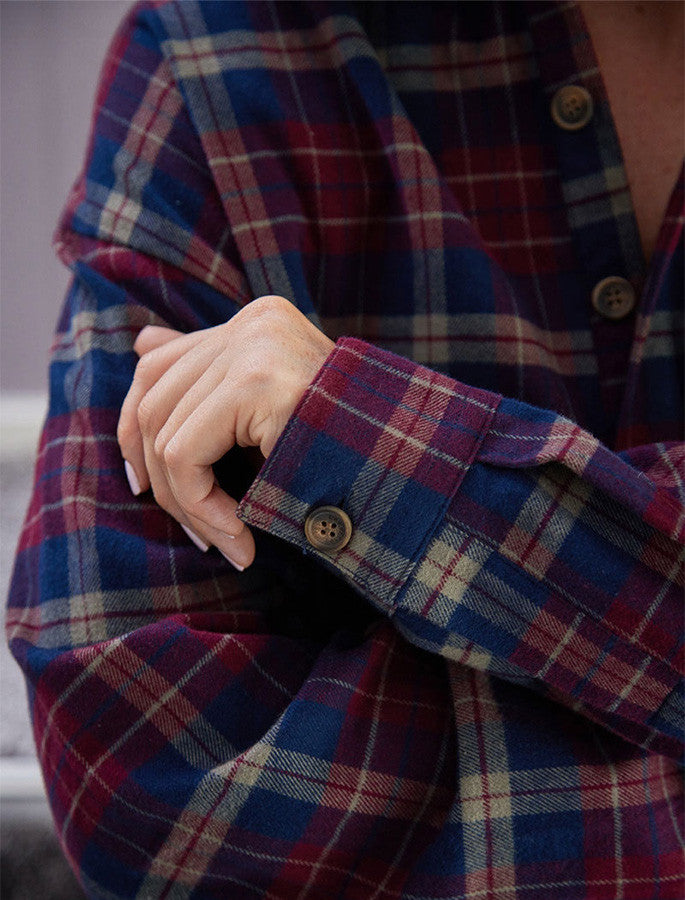 Ladies Cotton Flannel Nightshirt - Maroon Navy
