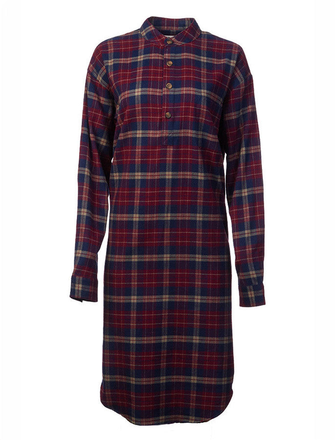 Ladies Cotton Flannel Nightshirt - Maroon Navy