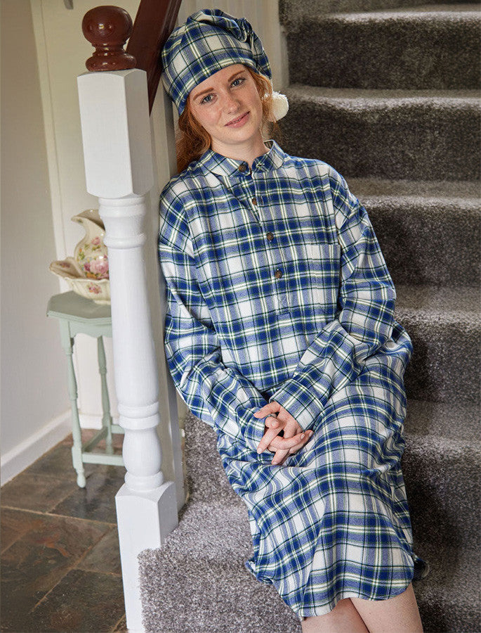 Ladies Cotton Flannel Nightshirt - Douglas Blue Tartan