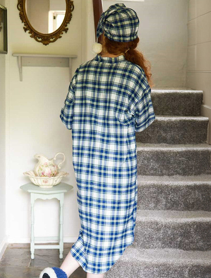 Ladies Cotton Flannel Nightshirt - Douglas Blue Tartan
