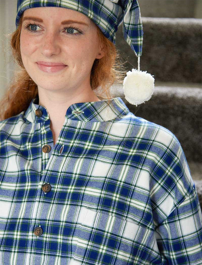 Ladies Cotton Flannel Nightshirt - Douglas Blue Tartan