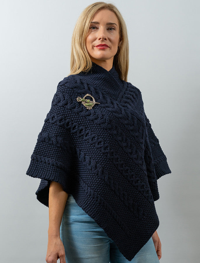 Aran Cable Poncho -Navy