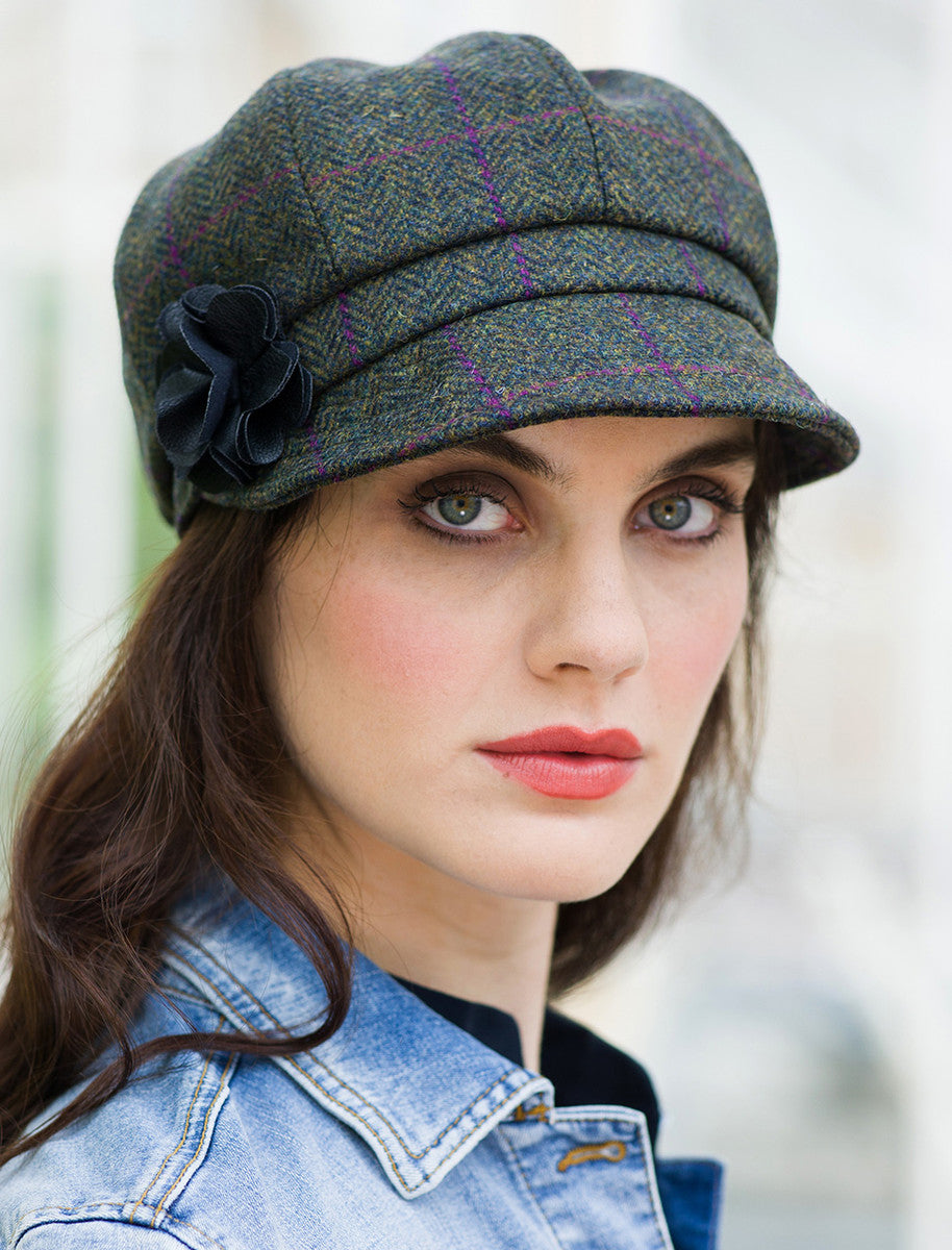 Ladies Tweed Newsboy Hat - Forest Green