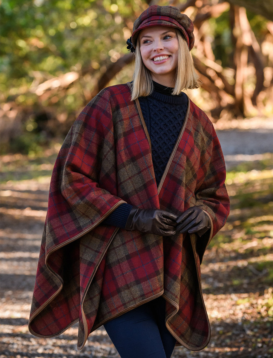 Ladies Tweed Newsboy Hat - Red, Brown & Grey