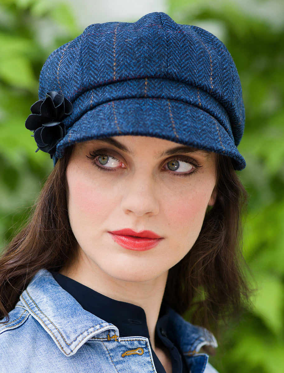 Ladies Tweed Newsboy Hat - Dark Denim