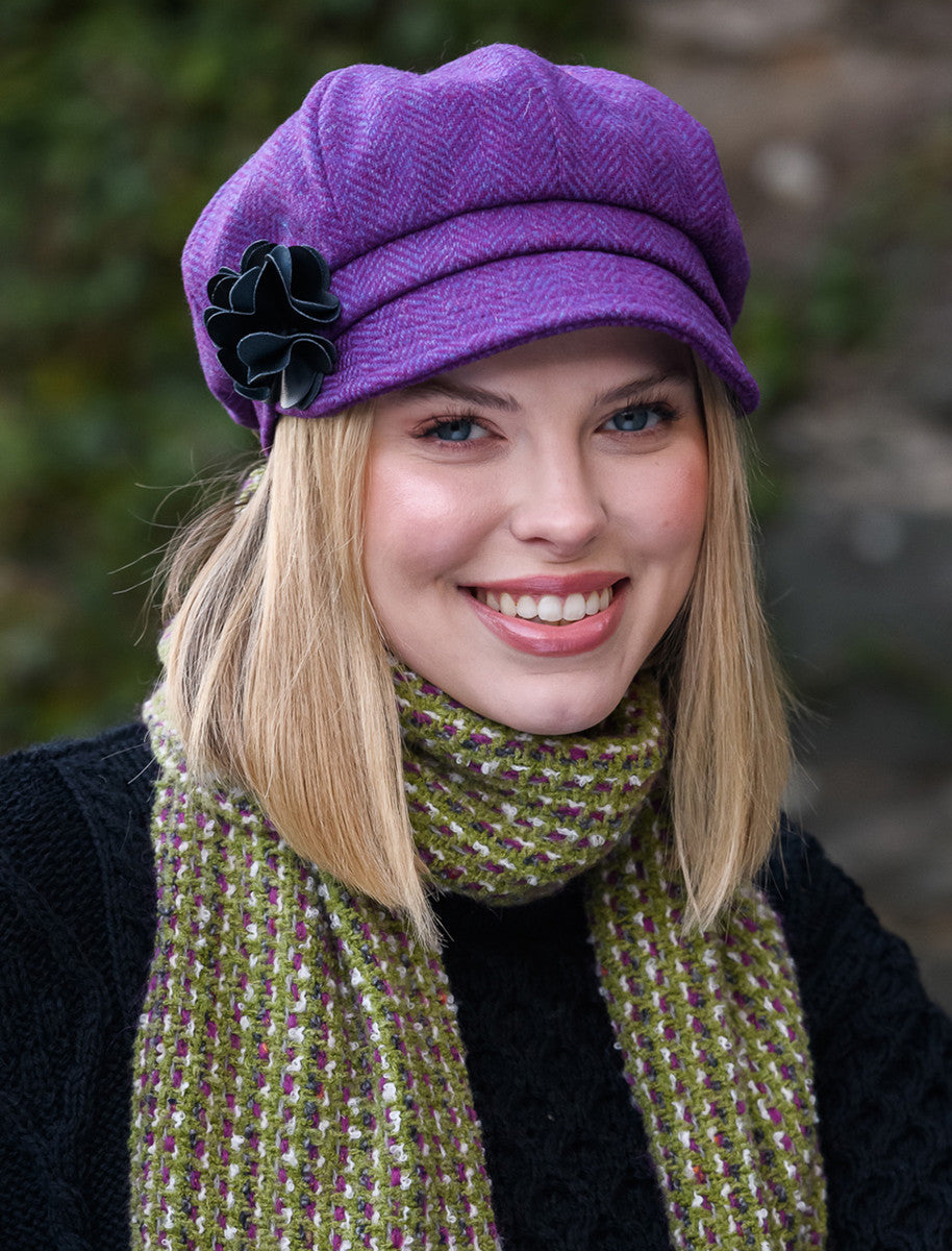 Ladies Tweed Newsboy Hat Purple Blue Mucros Weavers