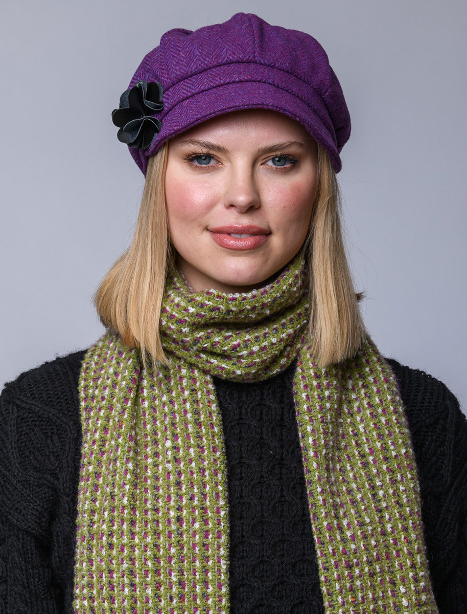 Ladies Tweed Newsboy Hat - Purple & Blue
