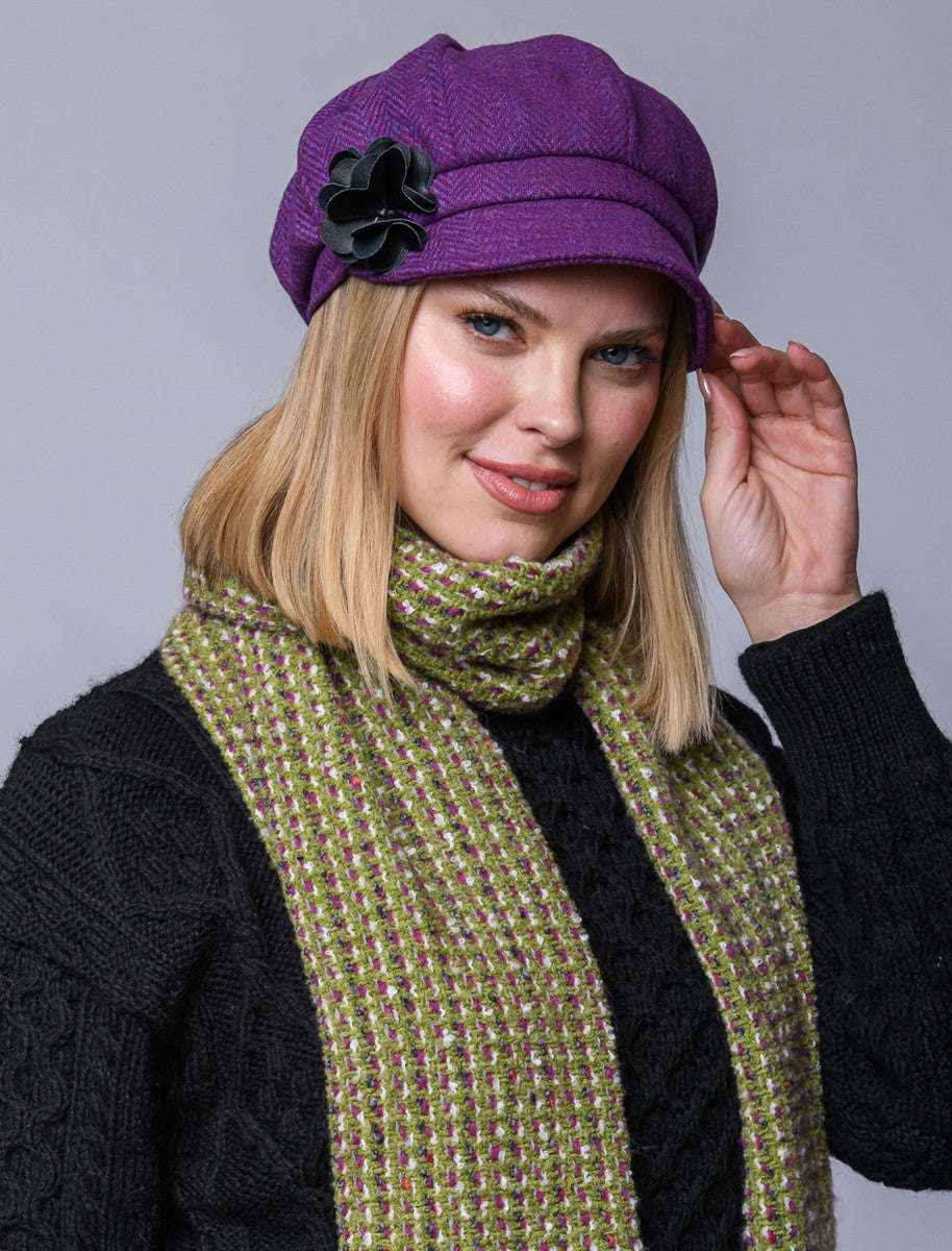 Ladies Tweed Newsboy Hat - Purple & Blue