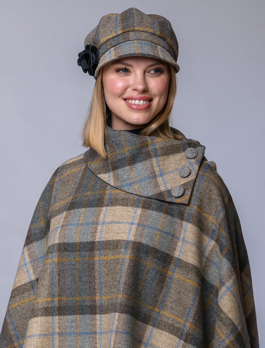 Ladies Tweed Newsboy Hat - Beige, Grey & Orange