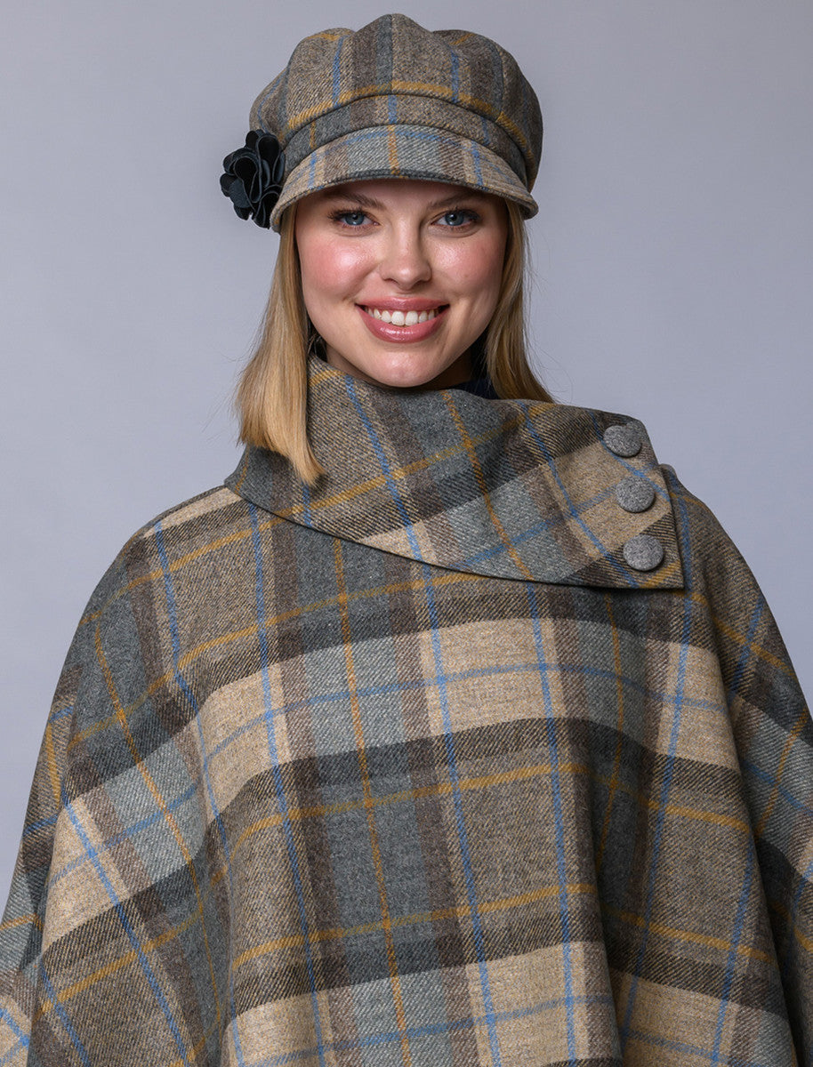 Ladies Tweed Newsboy Hat - Beige, Grey & Orange