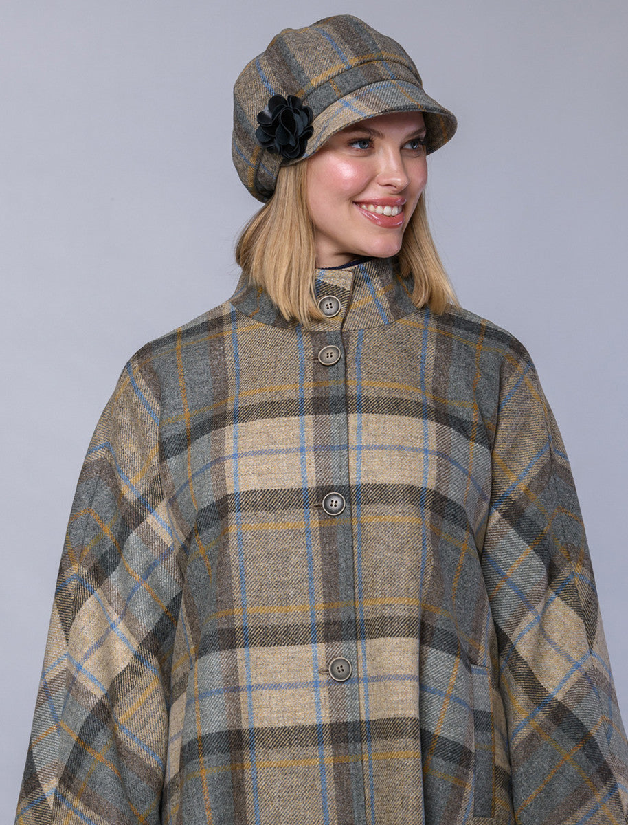 Ladies Tweed Newsboy Hat - Beige, Grey & Orange