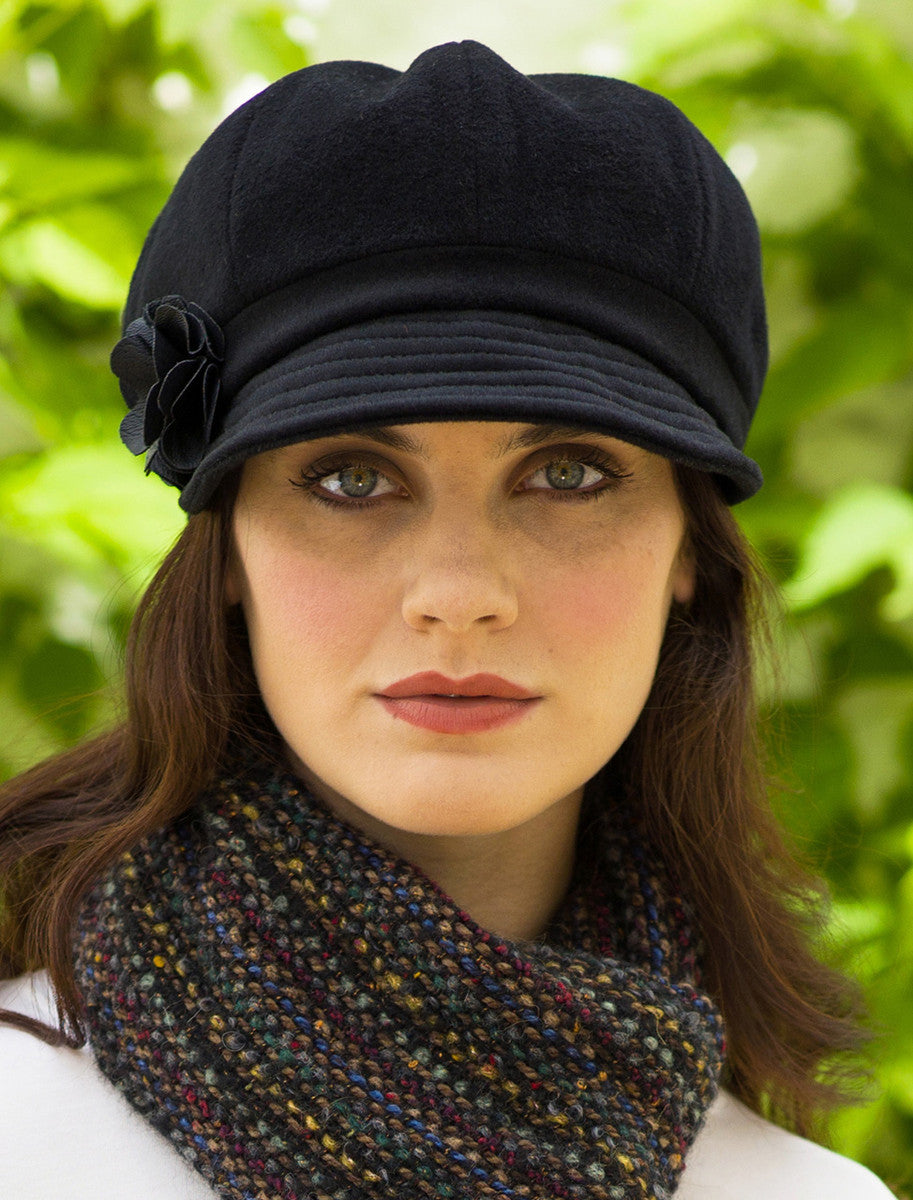 Ladies Tweed Newsboy Hat - Black