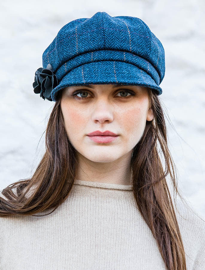 Ladies Tweed Newsboy Hat - Dark Denim