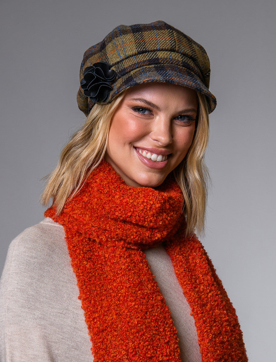 Ladies Tweed Newsboy Hat - Blue Mustard