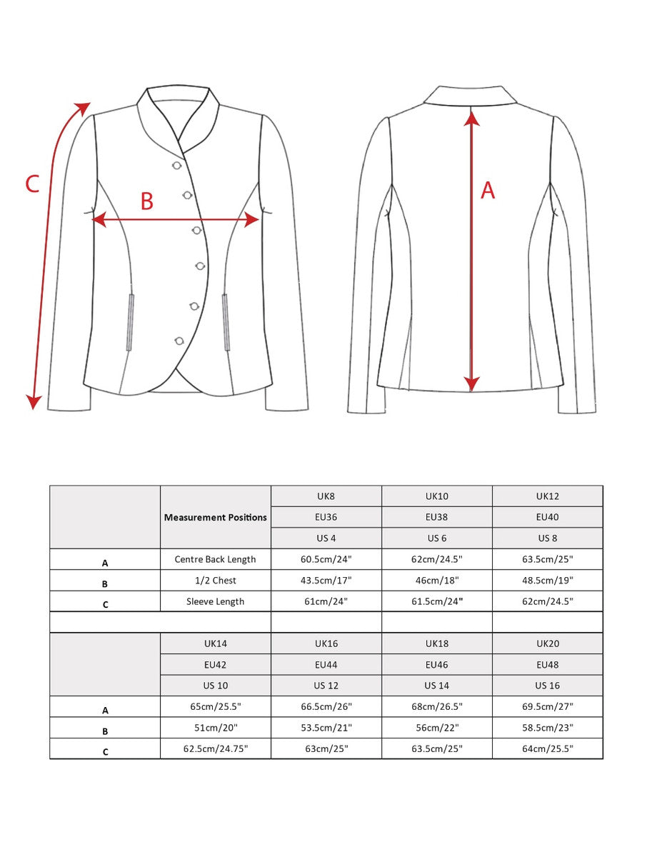 Niamh Tweed Blazer – Jade Weave Herringbone Size Guide