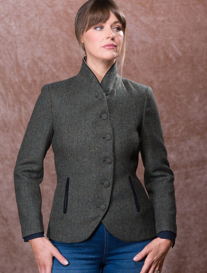 Niamh Tweed Blazer – Olive Teal Herringbone
