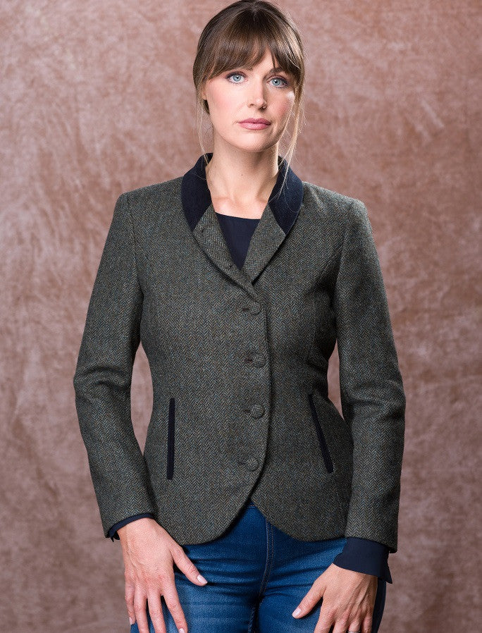 Niamh Tweed Blazer – Olive Teal Herringbone