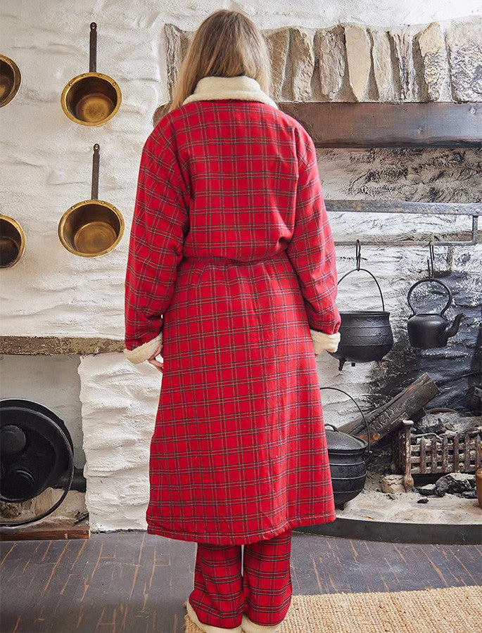 Ladies Fleece Lined Flannel Nightrobe - Red Tartan