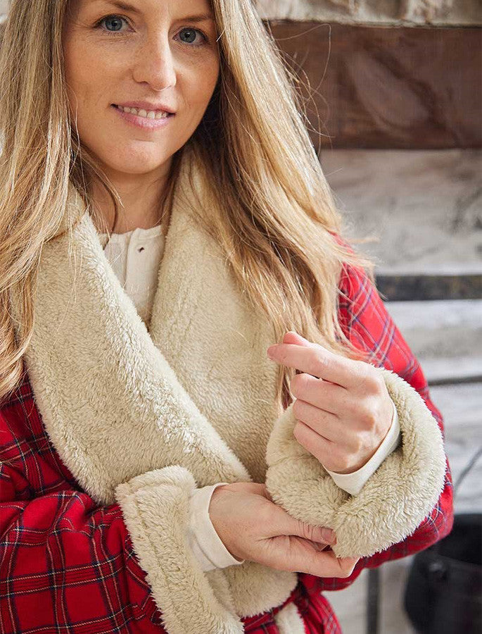 Ladies Fleece Lined Flannel Nightrobe - Red Tartan