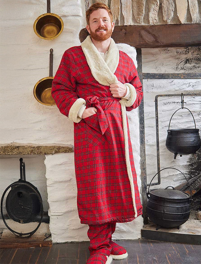 Fleece Lined Flannel Nightrobe - Red Tartan