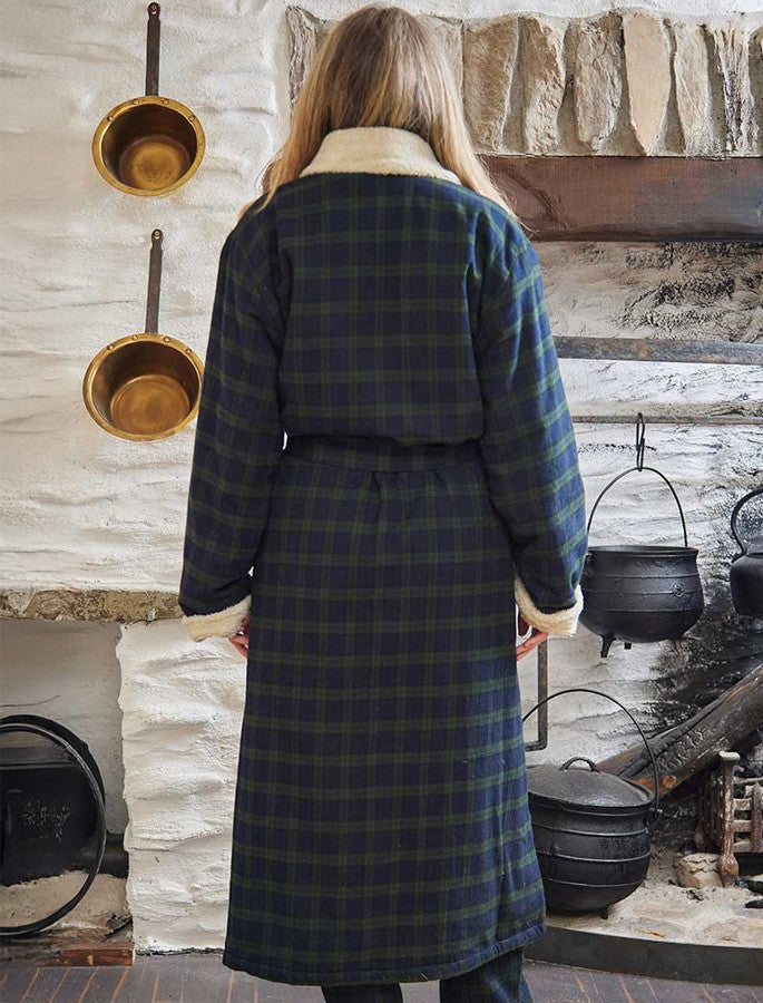 Ladies Fleece Lined Flannel Nightrobe - Green Blackwatch Tartan