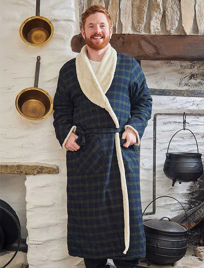 Fleece Lined Flannel Nightrobe - Green Blackwatch Tartan