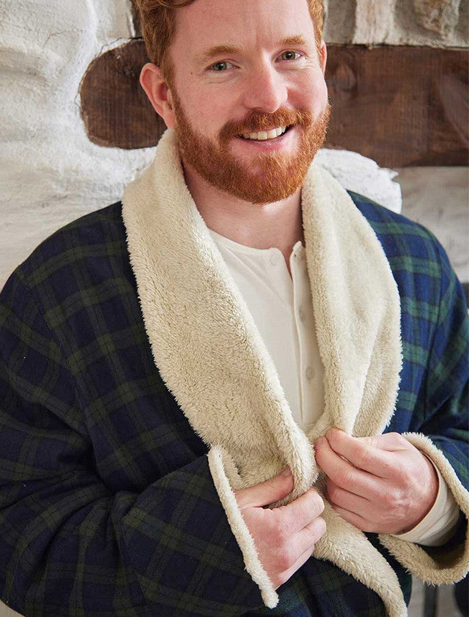 Fleece Lined Flannel Nightrobe - Green Blackwatch Tartan
