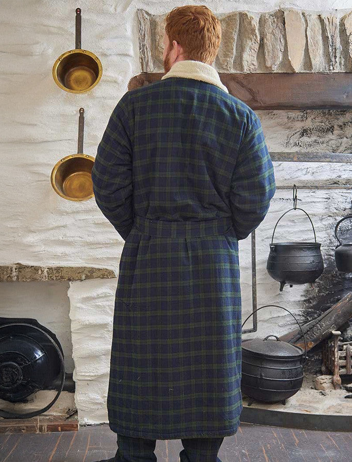 Fleece Lined Flannel Nightrobe - Green Blackwatch Tartan