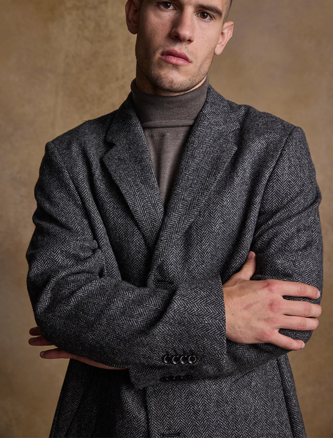 Owen Tweed Coat - Grey Herringbone