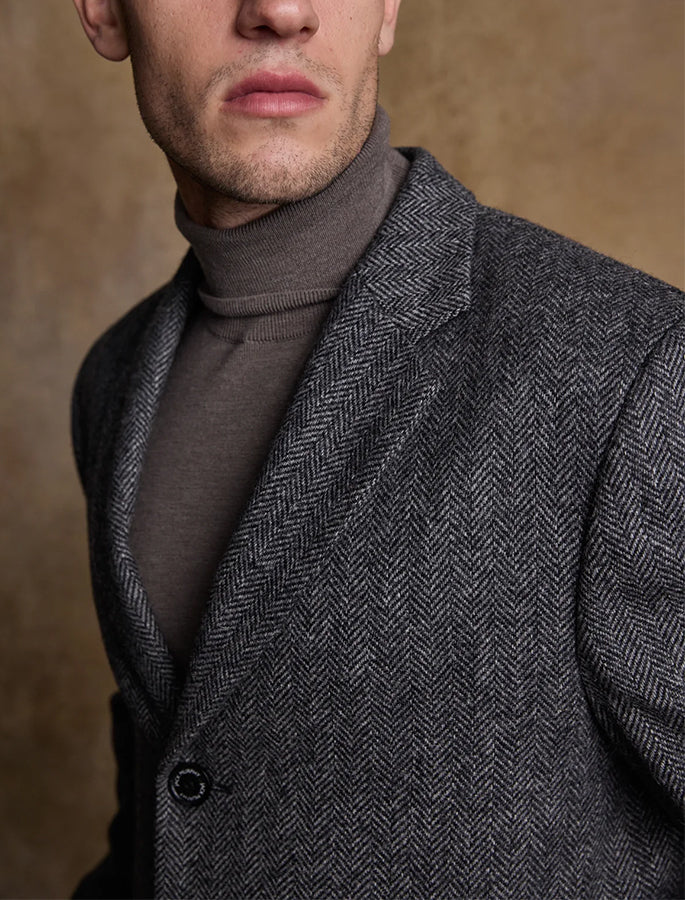 Owen Tweed Coat - Grey Herringbone