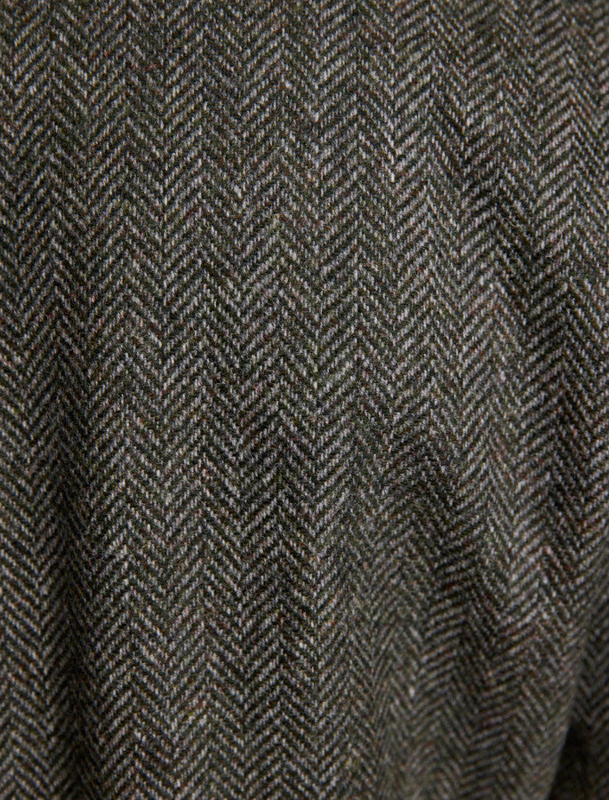 Owen Tweed 3/4 Coat - Olive Wide Herringbone