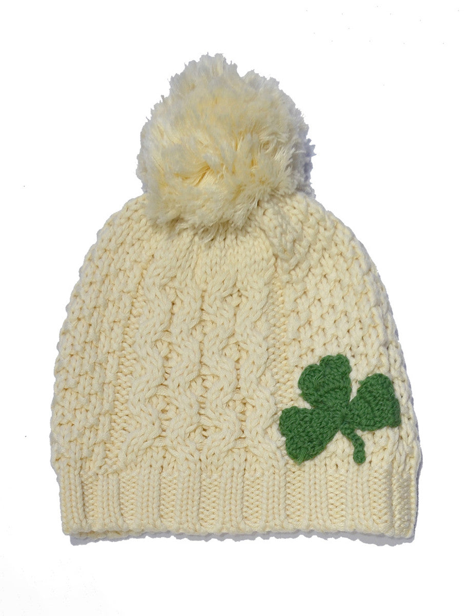 Kids Shamrock Hat With Pom Pom - white