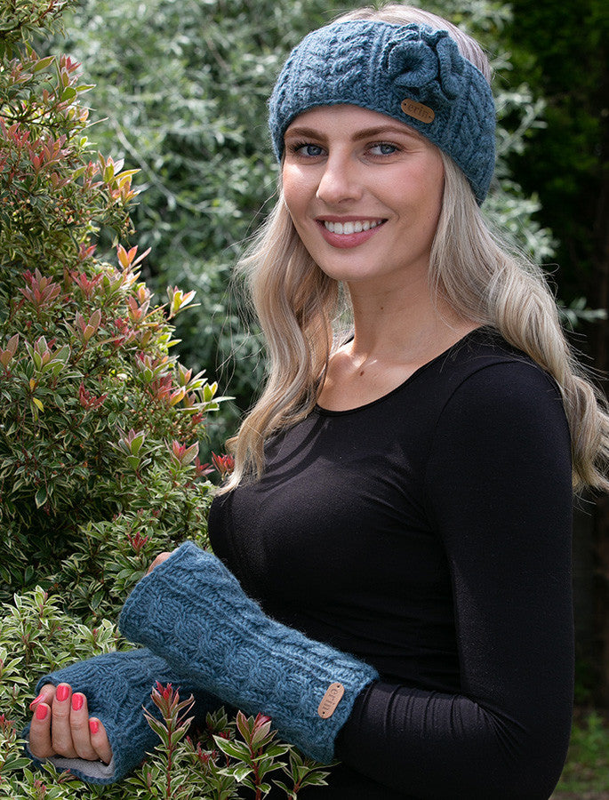 Aran Cable Fingerless Handwarmer - Denim