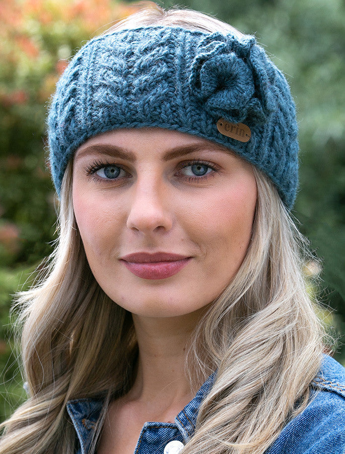 Aran Cable Fingerless Handwarmer - Denim