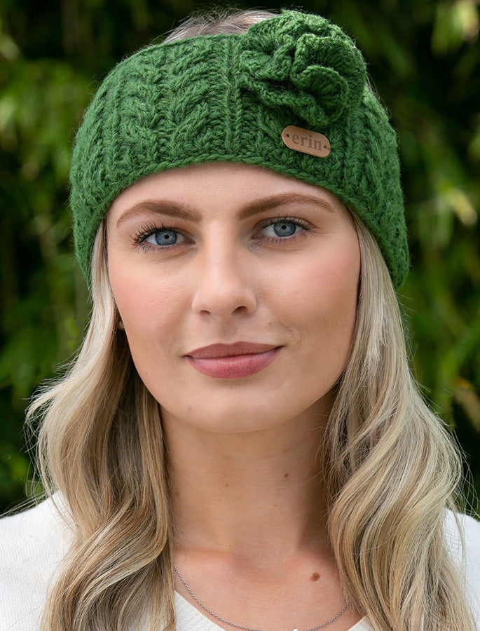 Aran Cable Fingerless Handwarmer - Green