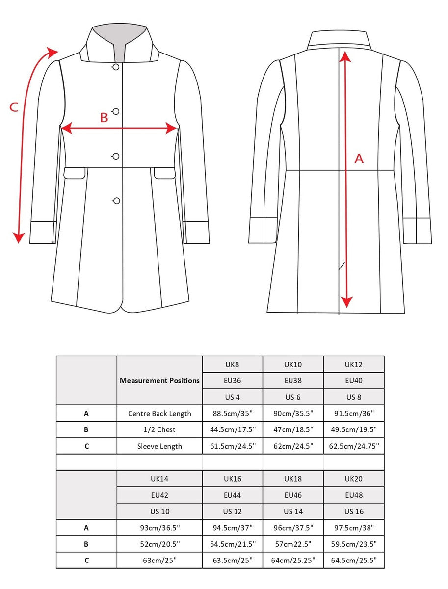 Pamela Tweed Coat - Rose Herringbone Check - Size guide