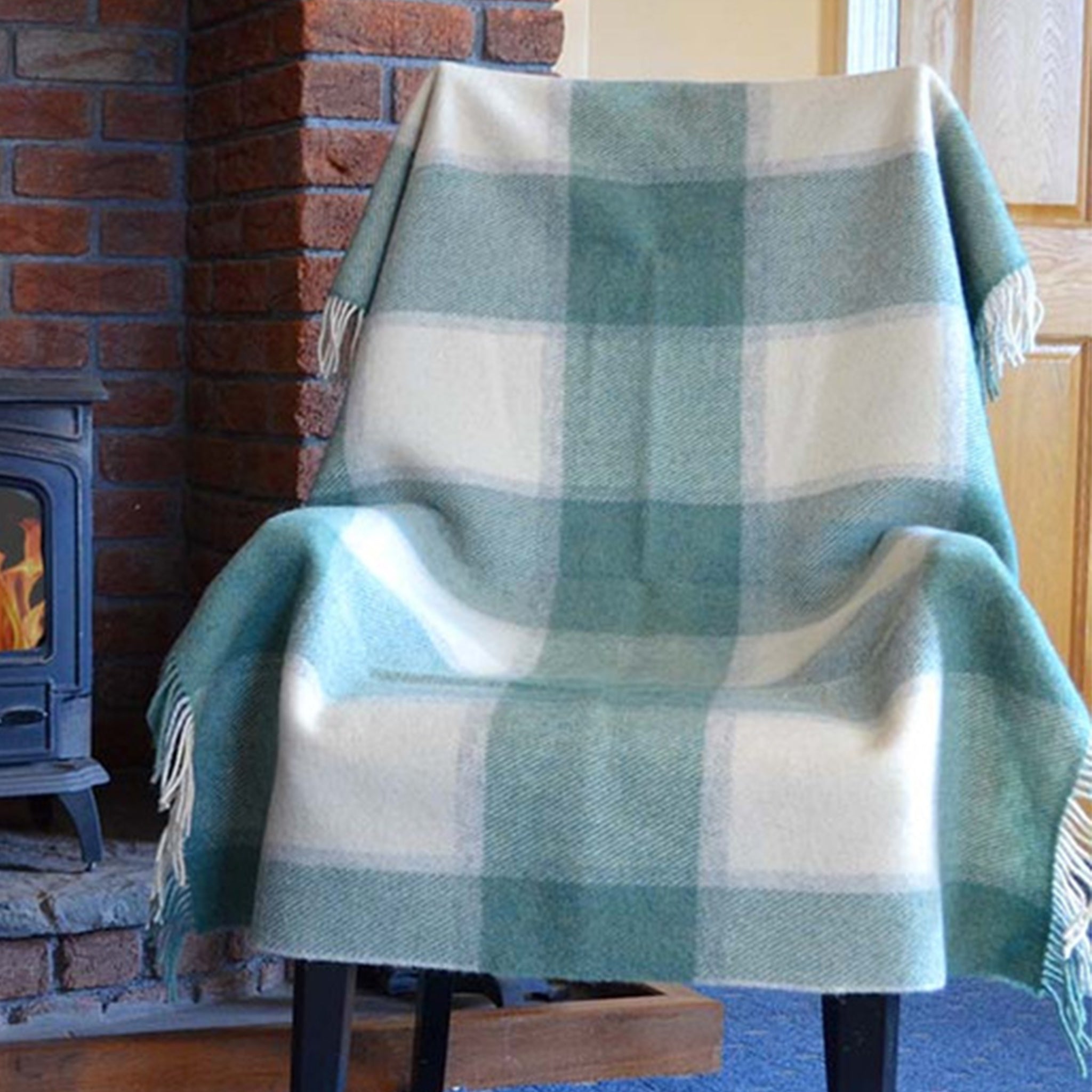 Plaid Wool Throw - Sage Beige