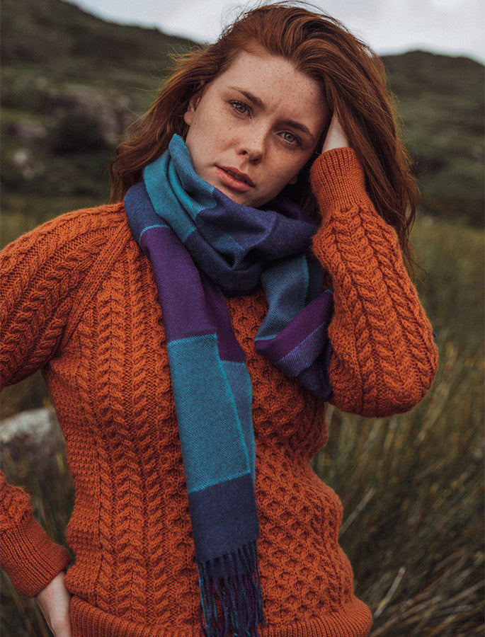 Fine Merino Plaid Scarf - Purple Teal