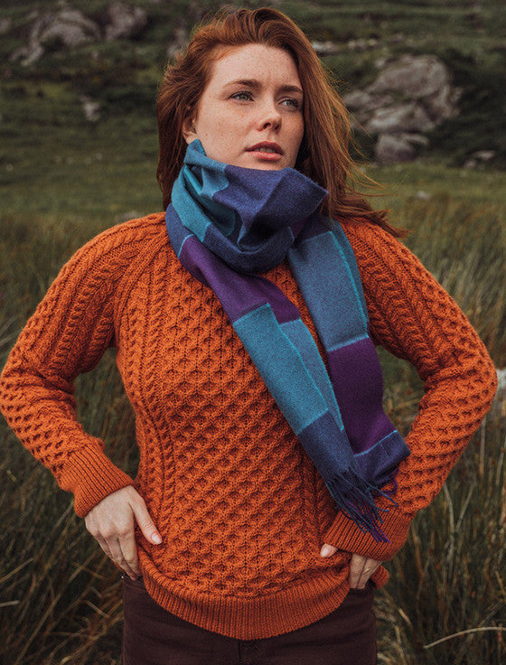 Fine Merino Plaid Scarf - Purple Teal