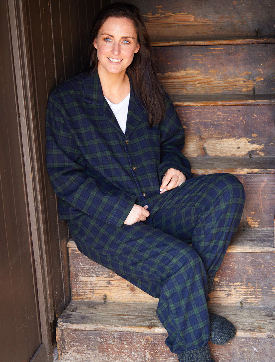 Ladies Irish Flannel Pyjamas - Green Blackwatch Tartan