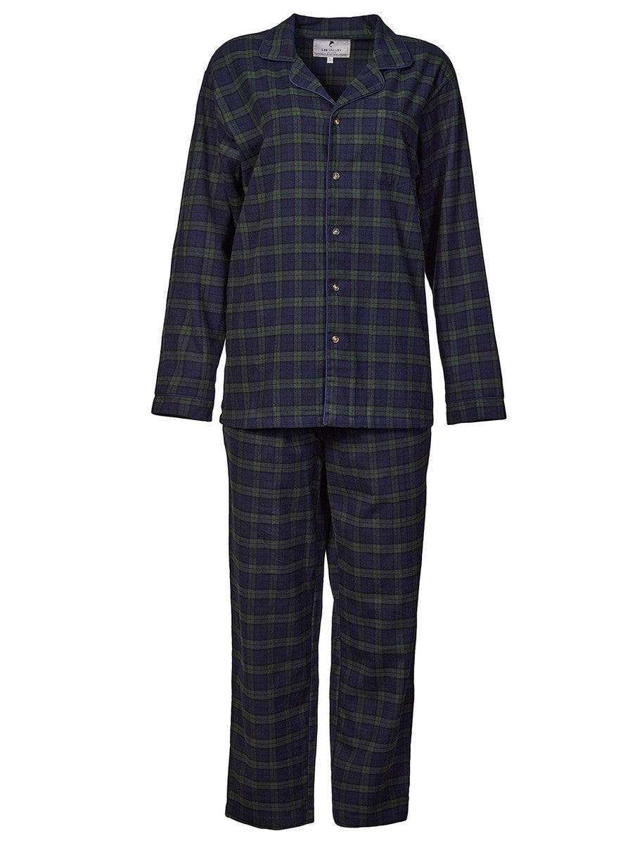Ladies Irish Flannel Pyjamas - Green Blackwatch Tartan