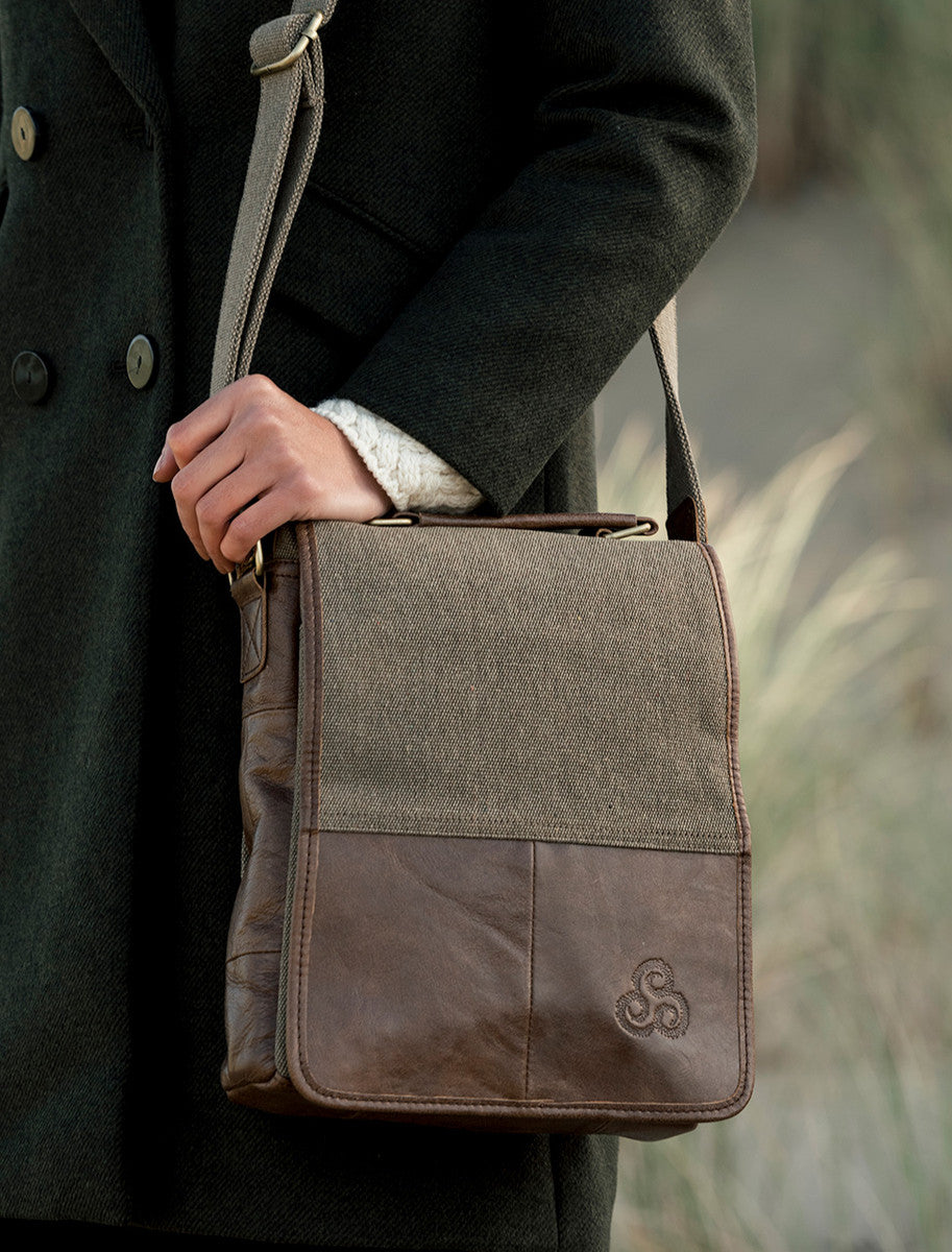 Traditional Tweed Leather Bag with Handle – Weavers of Ireland
