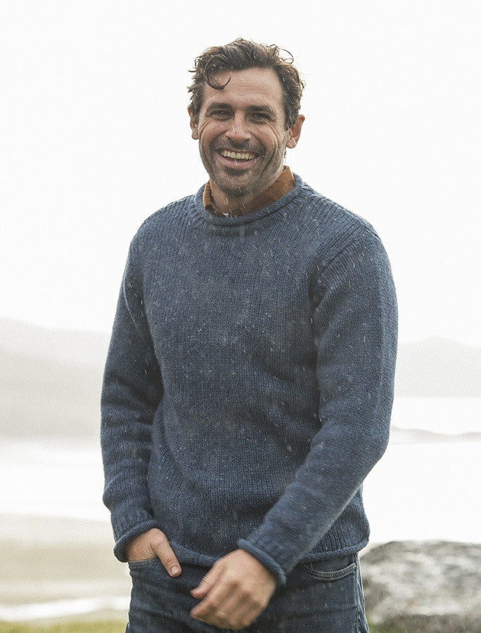 Roll Neck Sweater - Fisherman Sweater - Denim